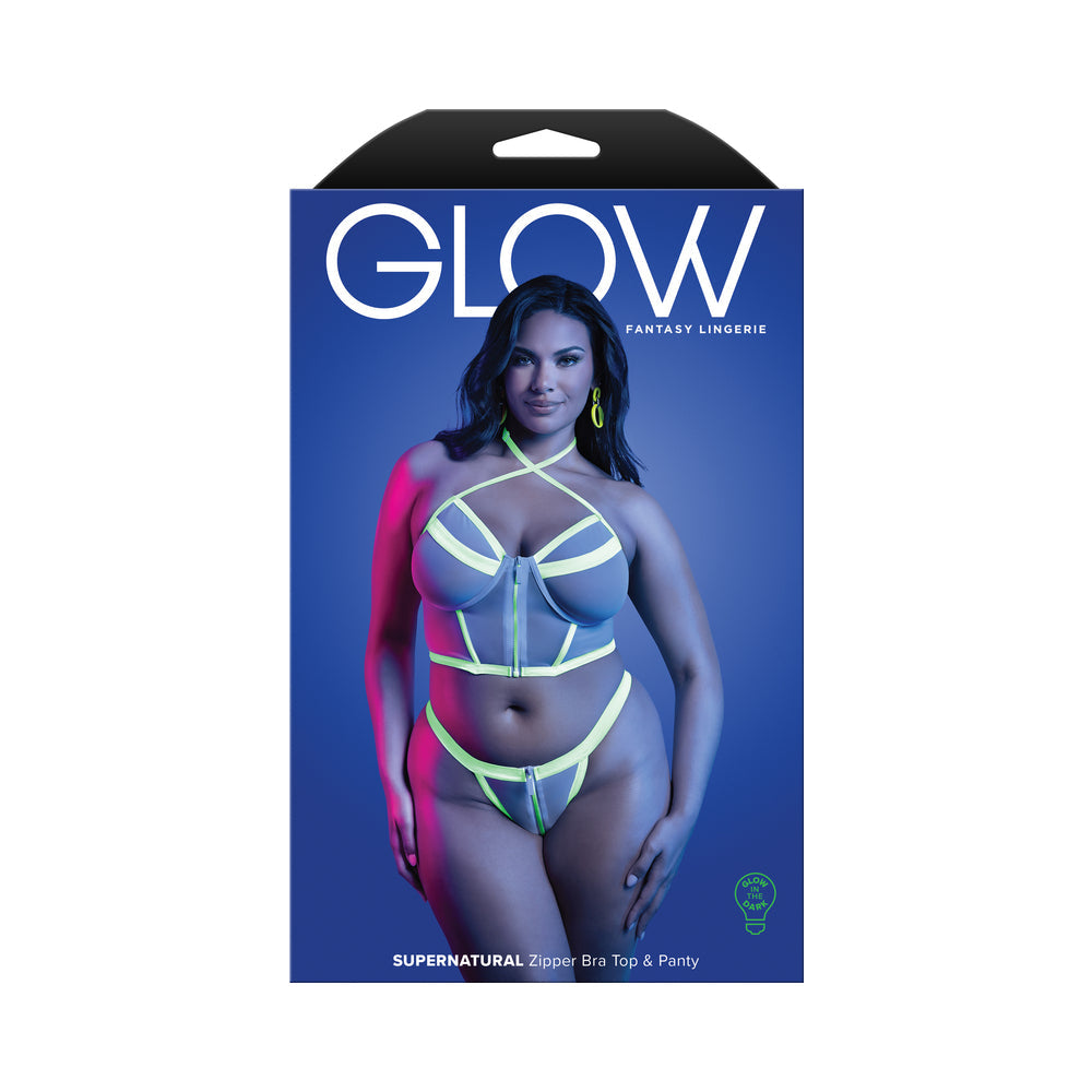 Glow-in-the-Dark Zipper Bra Top & Panty Set - Queen Size